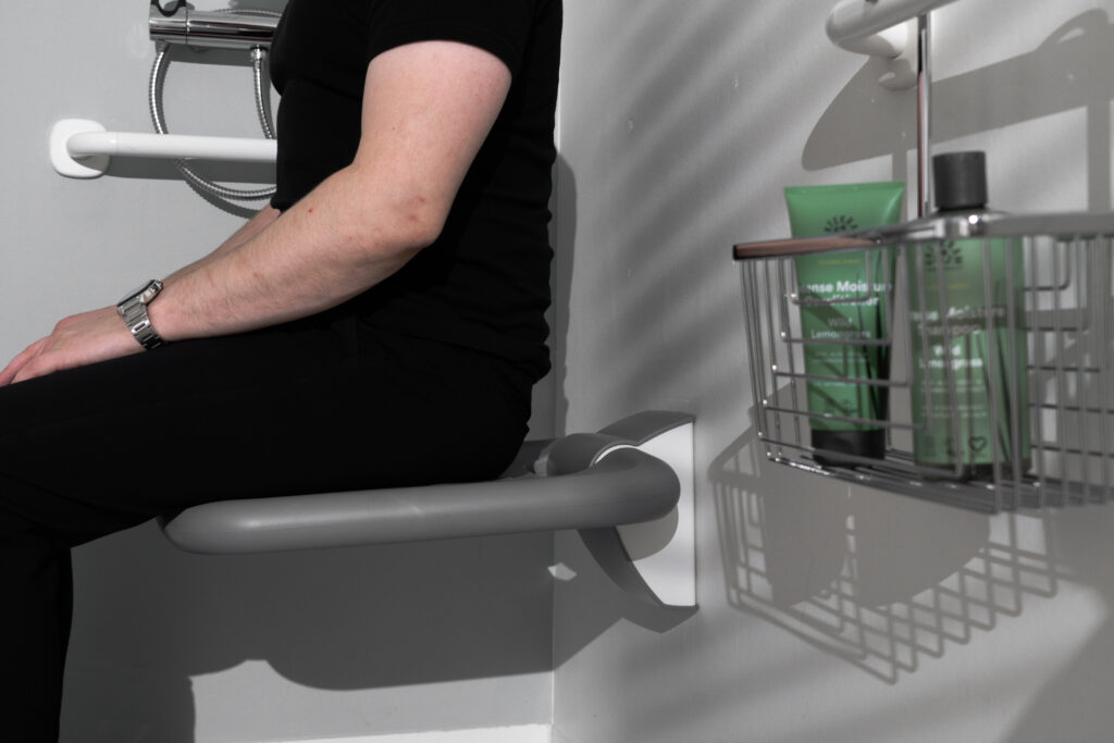 shower seat with user